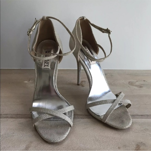 Badgley Mischka Silver High Heels Open Toe Sandals‎ - Picture 1 of 5